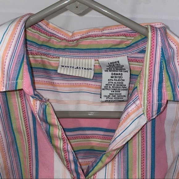 White Stag Shirt Sleeveless Striped Button Up Relaxed Fit Dress Shirt Plaid Vest - Picture 3 of 6